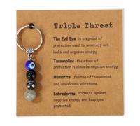 Fukaisu Crystal Keychain, Good Luck Keychain Evil Eye Key Chain with Card Relaxation Gift Fit Women Inspirational Keychains for Friend Family Member Coworkers