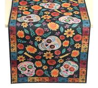 Fukaisu Dia de Los Muertos Table Runner, Rustic Day of the Dead Table Cloth Cinco de Mayo Sugar Skull Tablecloth Mexican Tables Covers Altar Decoration for Home Kitchen Party Decor