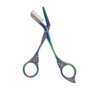 Fukaisu Eyebrow Scissors with Comb, Stainless Steel Brow Shaper Non-Slip Trimming Scissor Professional Grooming Scissors for Women Men (Titanium Rainbow)