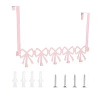 Fukaisu Pink Bow Over The Door Hooks, 5 Hooks Cute Wall Mount Towel Rack Organizer Farmhouse Rustic Coquette Bow Knot Towel Hat Clothes Storage Hanger for Bedroom Bathroom Decor