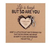 Fukaisu Pocket Hug Keychain, Wood Heart Shape Key Ring Charm Pocket Hug Keyring Chain with Card Funny Bag Hanging Token Decoration Suitable for Women