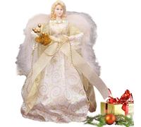 Fukamou Christmas Angel Tree Topper, Christmas Angel the Tree with White Feather Wings, 7.08in Angel Treetop Figurine, Christmas Tree Topper Ornaments