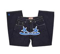 Fukamou Mens Baggy Jeans Y2K Casual Clothes Pants Jeans Loose Fit Hip-pop Trouser Cargo Jeans Streetwear Pant for Travel School Party Vacation Street Races Blue