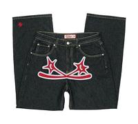 Fukamou Mens Baggy Jeans Y2K Casual Clothes Pants Jeans Loose Fit Hip-pop Trouser Cargo Jeans Streetwear Pant for Travel School Party Vacation Street Races Red