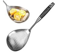 Fukamou Skimmer Spoon, Metal Slotted Spoon with Long Handle, Rustproof Heat-Resistant Skimmer for Sift, Strain, Drain and Rinse Vegetables, Pastas and Tea, Dishwasher Safe