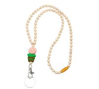 Fukamou Wood Beaded Lanyards for Women - Flower Beaded Lanyards for ID Badges and Keys - Adorable Boho ID Badges Breakaway Lanyard for Employees, Students