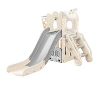 FUKEA 4-in-1 Kids Slide, Toddler Castle Slide Climbing Frame with Storage Box Basketball Hoop, Garden Slide Playground for Toddlers age 1-3 Birthday Gift(Grey)