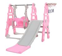 FUKEA Baby Swing Slide, 4-in-1 Toddler Slide and Swing Set with Basketball Hoop, Garden Climbing Frame, Outdoor Indoor Large Slide Swing for Toddlers