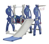 FUKEA Baby Swing Slide, 5-in-1 Toddler Slide and Swing Set with Musical Story Box, Climb Frame, Basketball Hoop, Outdoor Indoor Kids Slide for Toddler Age 1-3, Baby Garden Swing