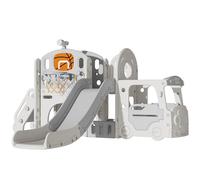 FUKEA Bus Kids Slide, Toddler Large Slide Playground Outdoor Indoor, Garden Slide Climbing Frame with Storage Box, Basketball Hoop, Crawl Tunnel, Multi-function Slide for Toddlers age 1-3(Bus)