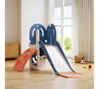 FUKEA Climbing Slide, 4 in 1 Toddler Slide with Climbing Frame, Storage Box, Basketball Hoop, Indoor Outdoor Garden Playground Climbing Theme Baby Slides for Toddlers Age 1-3