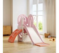 FUKEA Climbing Slide, 4 in 1 Toddler Slides with Climbing Frame, Storage Box, Basketball Hoop, Indoor Outdoor Garden Playground Climbing Theme Baby Slide for Toddlers Age 1-3