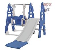 FUKEA Kids Slide, Large 4 in 1 Toddler Slide, Climber & Swing Set with Basketball Hoop, Garden Climbing Frames, Slide for Children Age 1-3 Indoor & Outdoor, for Kids (Blue)
