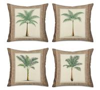 Fukeen Set of 4 Tropical Paradise Plant Throw Pillow Case Coconut Palm Tree Decorative Burlap Cushion Covers Exotic Beach Style Home Office Decorations Cotton Linen Square 18"x18" Pillow Protectors