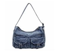 FUKEFUKEUS Denim Shoulder Bag Canvas Messenger Bag for Women Men Retro Tote Bag Y2K Aesthetic Crossbody Bag Handbags, Blue, 13.4" L x 5.5" W x 9" H