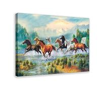 FUKITT Seven Lucky Running Wild Horses Wall Art Animal Posters (2) Canvas Poster Bedroom Decor Sports Landscape Office Room Decor Gift Frame-style 12x18inch(30x45cm)