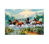 FUKITT Seven Lucky Running Wild Horses Wall Art Animal Posters (2) Canvas Poster Wall Art Decor Print Picture Paintings for Living Room Bedroom Decoration Unframe-style 12x18inch(30x45cm)
