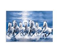 FUKITT Seven Lucky Running Wild Horses Wall Art Animal Posters (4) Canvas Poster Wall Art Decor Print Picture Paintings for Living Room Bedroom Decoration Unframe-style 20x30inch(50x75cm)