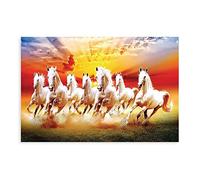 FUKITT Seven Lucky Running Wild Horses Wall Art Animal Posters (5) Canvas Poster Wall Art Decor Print Picture Paintings for Living Room Bedroom Decoration Unframe-style 12x18inch(30x45cm)