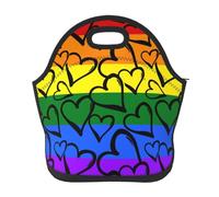 FUkker Lunch Bag, Neoprene Lunch Bag Insulated Lunch Tote Bags School Lunch Container Box, Gay Pride Rainbow Colored Hearts