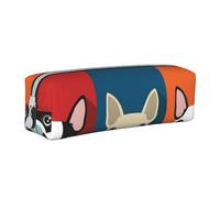 FUkker Pencil Pouch, Leather Pencil Case Pencil Bag Stationery Organizer Box Pencil Bag, Colorful Boston Terrier Print