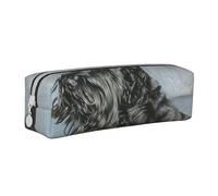 FUkker Pencil Pouch, Leather Pencil Case Pencil Bag Stationery Organizer Box Pencil Bag, Cute Black Scottish Terrier Dog Art
