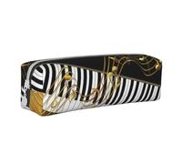 FUkker Pencil Pouch, Leather Pencil Case Pencil Bag Stationery Organizer Box Pencil Bag, Elegant Gold Notes Piano Key Black