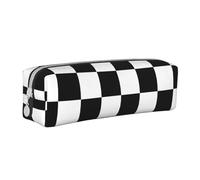 FUkker Pencil Pouch, Leather Pencil Case Pencil Bag Stationery Organizer Box Pencil Bag, Huge F1 Formula One Black & White Chequered