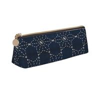 FUkker Pencil Pouch,Triangle Pen Case Portable Pencil Bag Leather Pouch for School Office, Sashiko Tobi ASA No Ha Scattered Hemp Leaf