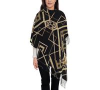 FUkker Women's Scarf Women's Shawl Faux Cashmere Scarf Warm Printed Scarf Art Deco Vintage Era The Great Gatsby Gold Black Pattern
