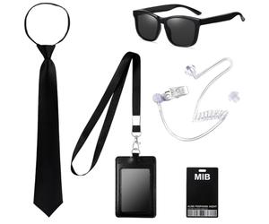 FUKPO Security Men in Black Mib Agent Accessories Costume Accessory Set, Secret Agent Agent Bodyguard Secret Service Spy Costume Men Women Children with Black Sunglasses Headset ID Tie, multicoloured