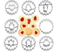 FUKPO Set of 8 Linzer Cookie Cutters Christmas Pastry Mini Star Heart Cookie Cutters for Cake Decoration Fondant Cookie Pastry Sandy