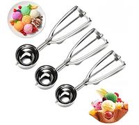 FUKTSYSM Ice Cream Scoop - 3 Pcs Stainless Steel Ice Cream Scoop Trigger Include Small Size（1.57 Inch, Medium Size (1.96 Inch), Large Size (2.36 Inch), Melon Scoop (Cookie Scoop)