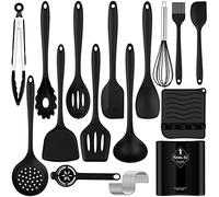 FUKTSYSM Kitchen Utensils Set - 25pcs Silicone Kitchen Utensils Set, for Nonstick Cookware, Kitchen Tools Spatula Spoons Turner Brush Whisk, Heat Resistant and Easy Clean, Black