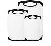 FUKTSYSM Plastic Cutting Board - 3 Pcs Chopping Board, Cutting Board with Juice Grooves and Easy-Grip Handles, BPA-Free, Non-Porous, Dishwasher Safety