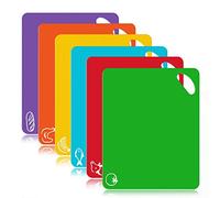 FUKTSYSM Plastic Cutting Board - 6 Pcs Extra Thick Flexible Plastic Chopping Board Mats with Food Icons, 1.3 MM Non Slip Antimicrobial Easy Hanging Boards, Dishwasher Safety