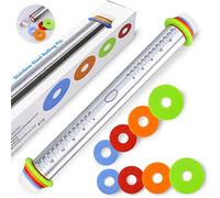 FUKTSYSM Rolling Pin, Adjustable Stainless Steel 17 in Rolling Pin with Thickness Setting Rings & Handles Precision Dough Roller for Pizza, Pasta, Biscuits & Pastry