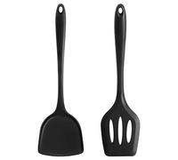 FUKTSYSM Silicone Spatula - 2Pcs Heat Resistant Slotted Spatula Set Kitchen Utensils Turner, High Heat Resistant Non Stick Flexible Large Black Silicone Spatula for Nonstick Heat Resistant Cookware