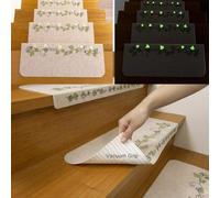 FuKuEn Anti Slip Stair Mats Washable Stair Treads Glow in the Dark Vacuum Tech Stair Treads Carpet Non Slip Self Adhesive Stair Mats for Wooden Steps Stair Pads Beige 55x21cm with 4cm Bending 7PCS