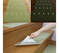FuKuEn Stair Treads Green Self Adhesive Stair Pads Vacuum Tech Non Slip Carpet Stair Treads Cuttable Anti Skid Stair Treads Luminous Washable Stair Mats Indoor Patterned Stair Carpet 55x21cm 4PCS