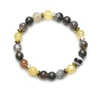 Fukugems Botswana Agate Citrine Pyrite Good Luck Feng Shui Wealth Bracelet for Healing and Building, Crystal Men Women Maxnum Lucky Money Prosperity Goals Manifestation, (M007)