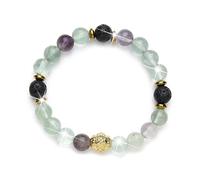 Fukugems Rainbow Fluorite Lava Yoga Mediation Bracelet for Woman Man Yoga Chakra Crystal Healing Happy Mood Bracelet Relaxing Praying Bracelet,M007