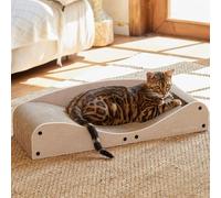 FUKUMARU Cardboard Cat Scratcher Bed, Extra Long 74 cm Cat Scratch Bed Couch Indoor, Natural Felt Multifunctional Cats Scratching Lounger, Horizontal Kitten Cats Scratch Pad with Ball Toy, Camel