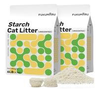 FUKUMARU Cassava Cat Litter, Strong Clumping Cat Litter Bulk, Plant-Based Natural Ingredients, Non-Stick Base, Low Dust, 24/7 Odor Control, Unscented, 2.7Kg x 2bags