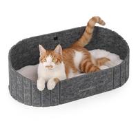 FUKUMARU Cat Beds for Indoor Cats, 24 Inch Large Cat Couch Bed with Cozy Faux Rabbit Fur Cushion, Felt Cats House Sofa in Oval Shape, Grey