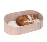 FUKUMARU Cat Beds for Indoor Cats, 24 Inch Large Cat Couch Bed with Cozy Faux Rabbit Fur Cushion, Felt Cats House Sofa in Oval Shape, Camel