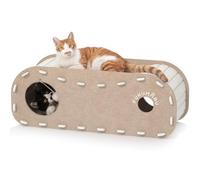 FUKUMARU Cat Beds for Indoor Pets, 31.5 Inches Extra-Large Cat Cave for Multi-Pet, Cozy House with Fluffy Ball Hanging, Scratch Resistant Felt Kitten Hideaway Bed, Feline Tunnel, Beige