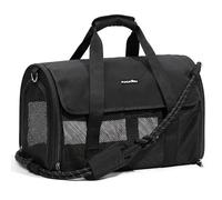 FUKUMARU Cat Carrier, Light & Airy Pet Carrier, 18x11x11 Airline Approved Dog Carrier for Small Dogs, 2-in-1 Shoulder Strap Leash, Collapsible Soft Cat Travel Carrier with Anti-Scratch Mesh, Black