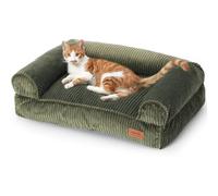 FUKUMARU Cat Couch Bed, Corduroy Cozy Cat Bed for Indoor Cats with Removable Washable Cover, Supportive Anti-Slip Dog Beds Sofa for Small Dogs Cute, 27inch, Medium, Green