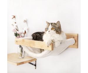 Fukumaru Cat Hammock - Wall Mounted Kitty Bed & Perch, Wooden Cat Wall